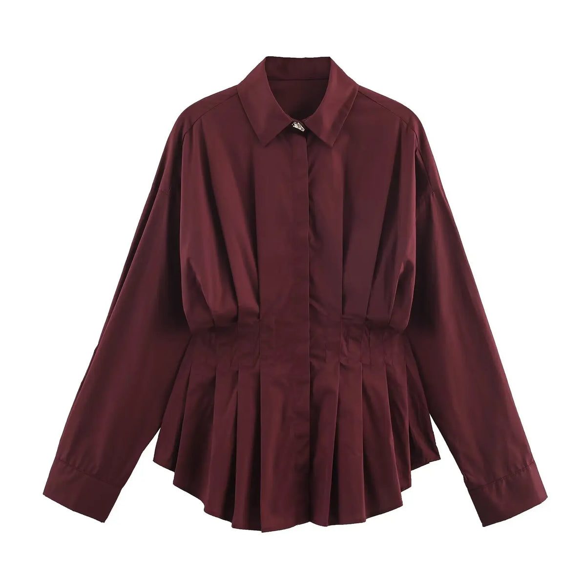 Blusa de Popelín con Pliegues para Mujer | Camisa Elegante de Manga Larga