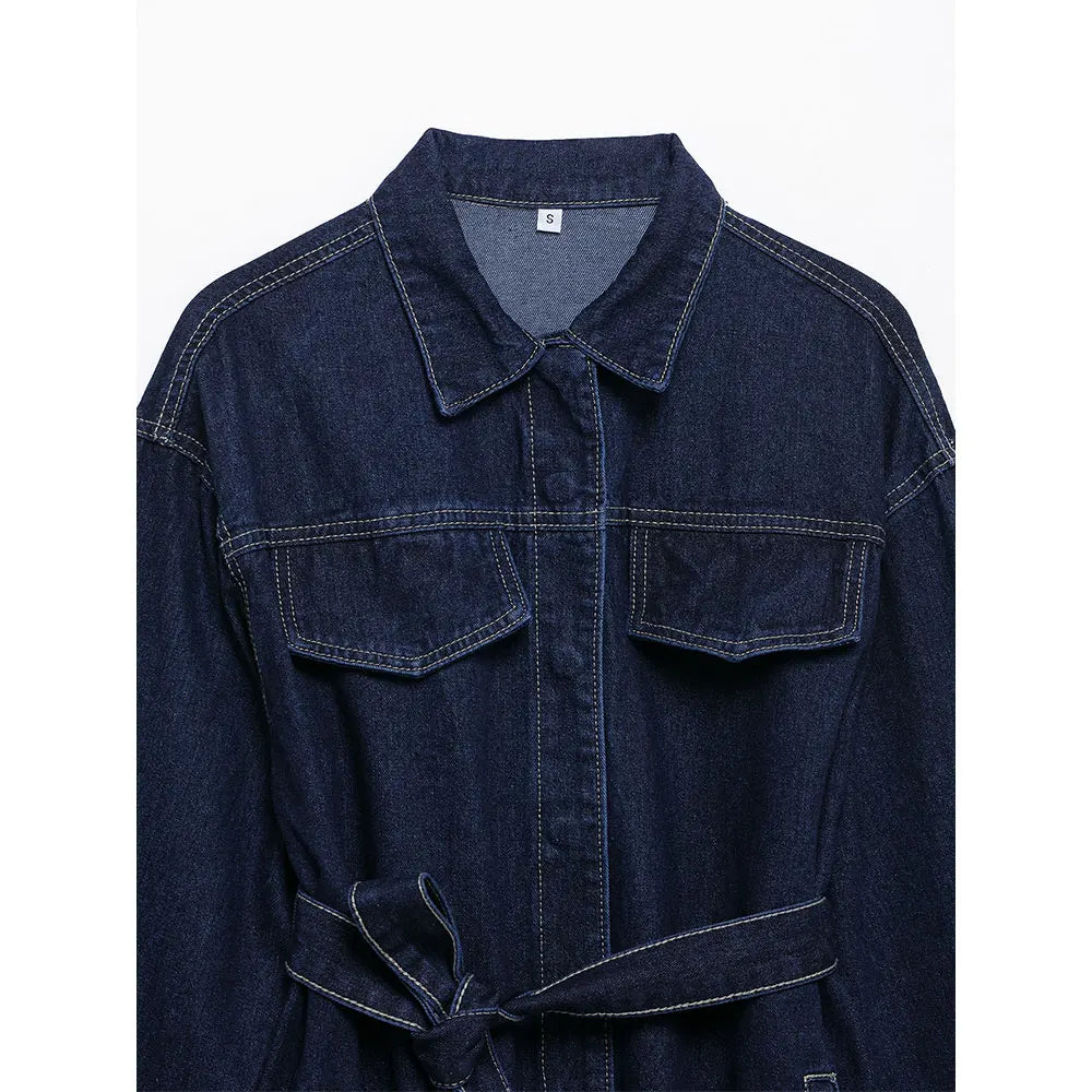 Conjunto Vaquero para Mujer | Chaqueta Vaquera con Cinturón y Vaquero Recto