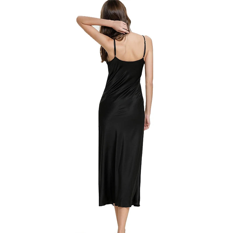 Camisón de Satén para Mujer | Pijama Lencero de Tirantes con Escote en V