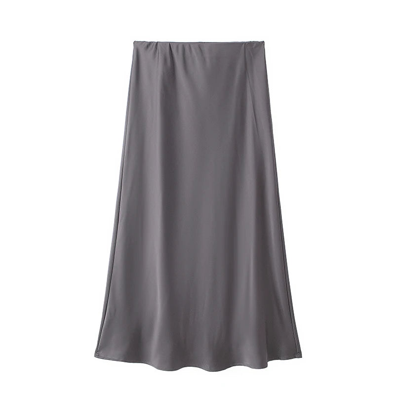 Falda Satinada Midi para Mujer | Cintura Alta