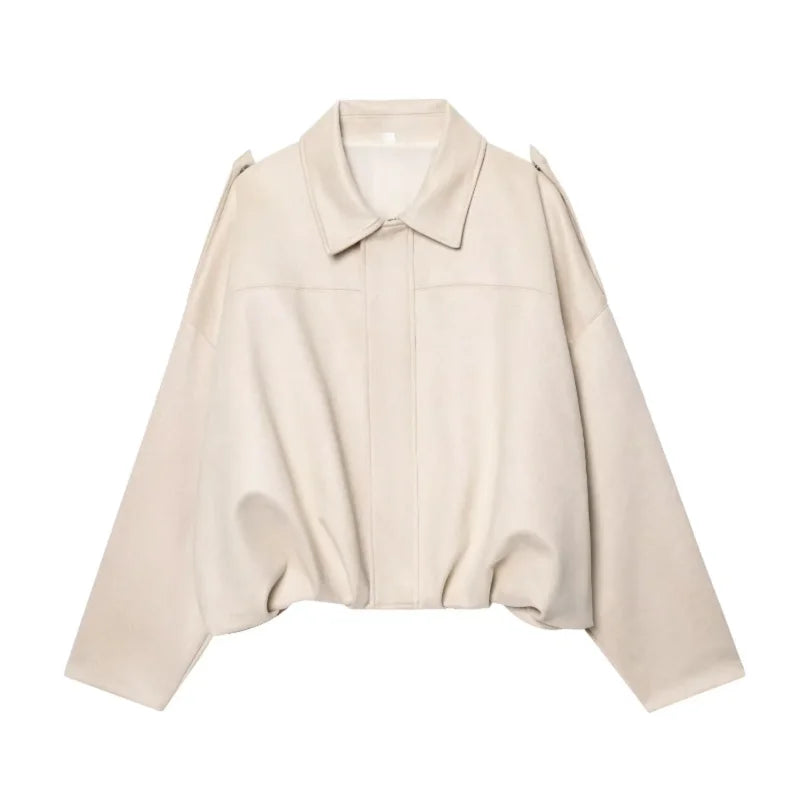 Chaqueta Bomber de Ante Sintético para Mujer | Oversize con Cuello Solapa
