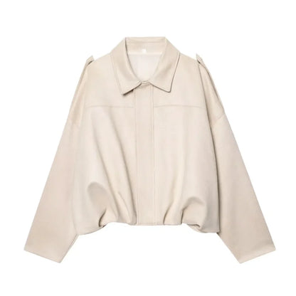 Chaqueta Bomber de Ante Sintético para Mujer | Oversize con Cuello Solapa
