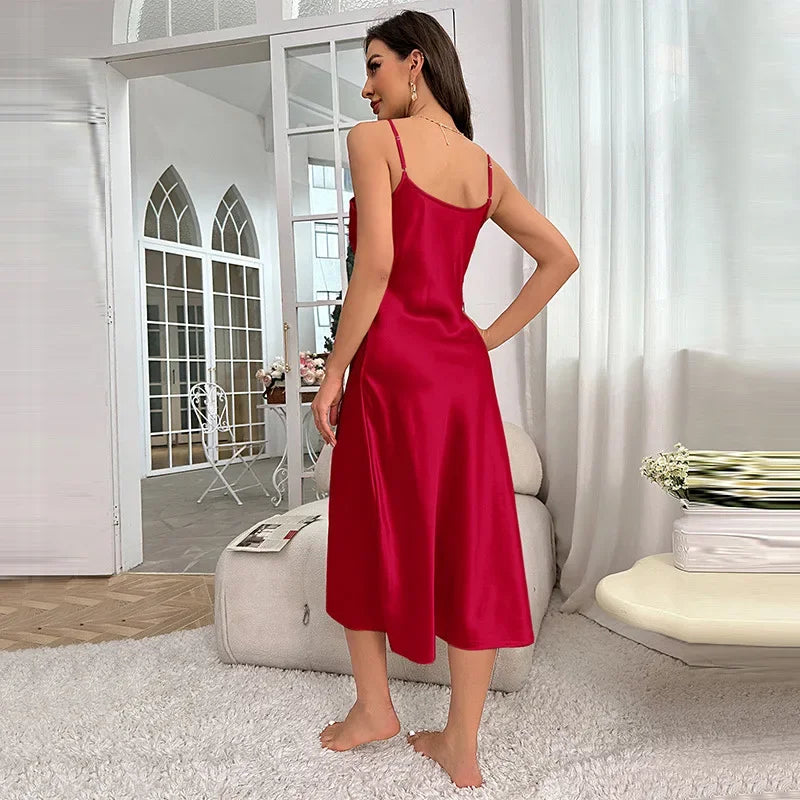 Camisón Largo de Satén para Mujer | Pijama Lencero de Tirantes Efecto Seda