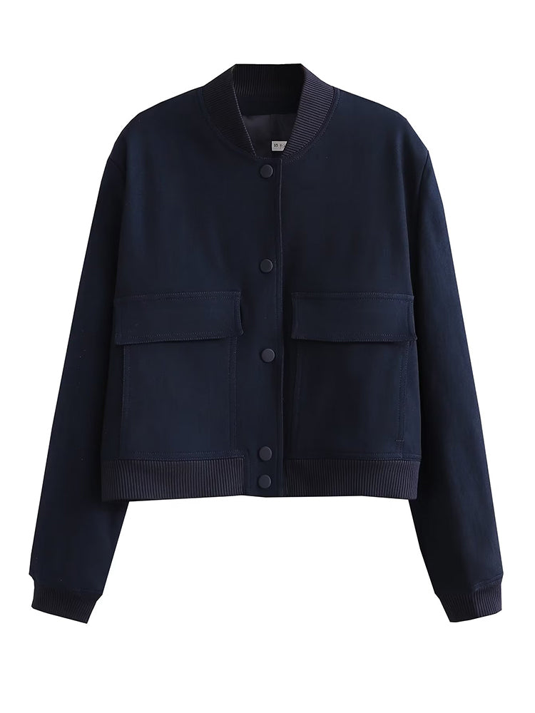 Chaqueta Bomber para Mujer | Cazadora Corta con Bolsillos de Solapa