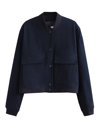 Chaqueta Bomber para Mujer | Cazadora Corta con Bolsillos de Solapa