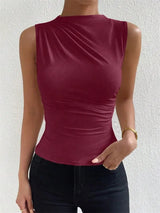 Top de Tirantes Fruncido para Mujer | Camiseta sin Mangas de Cuello Alto