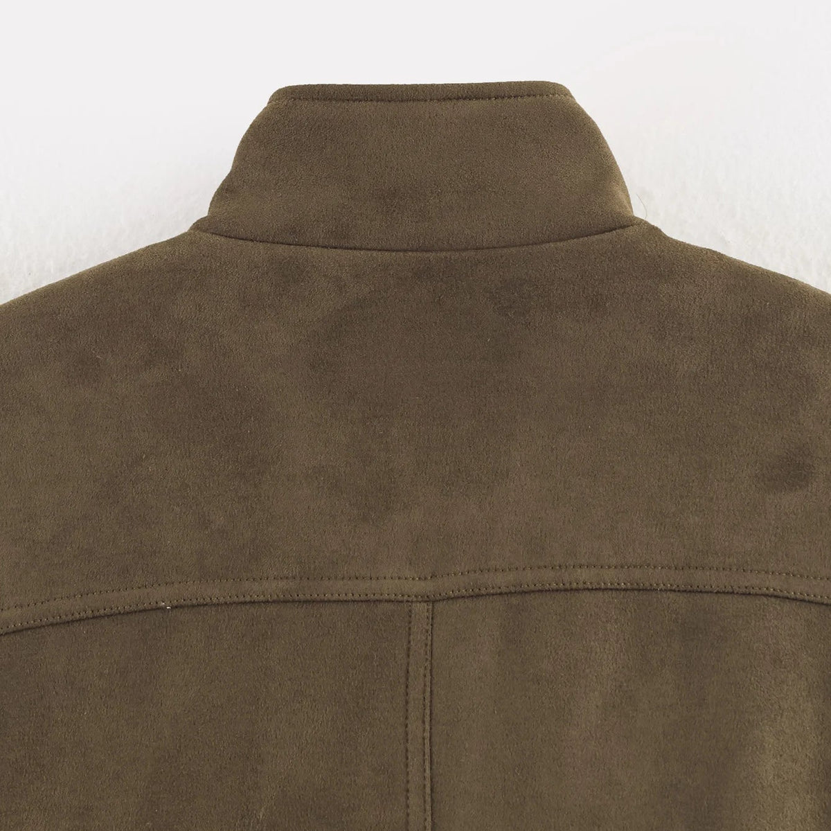 Cazadora de Antelina para Mujer | Chaqueta Efecto Ante con Cuello Alto y Bolsillos