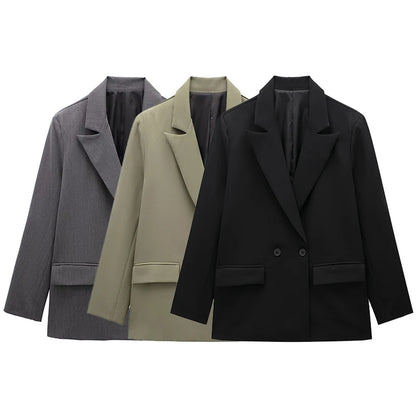 Blazer Cruzado Oversize para Mujer | Americana Holgada con Bolsillos de Tapeta
