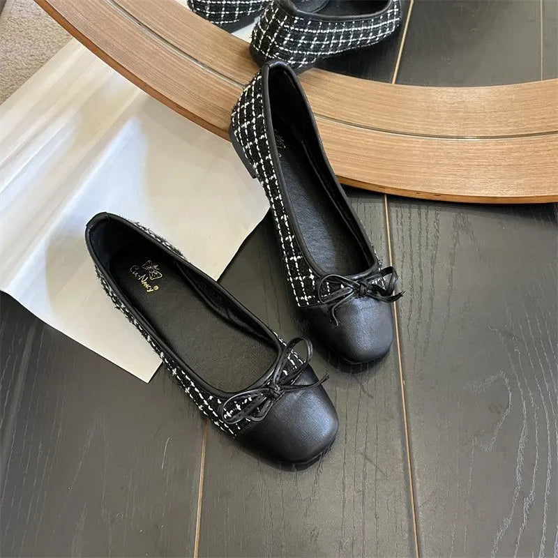 Bailarinas de Tweed para Mujer | Puntera en Contraste y Lazo