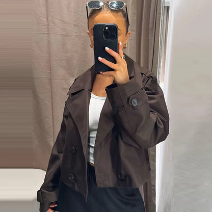 Trench Corto Cruzado para Mujer | Chaquetón Oversize de Manga Larga