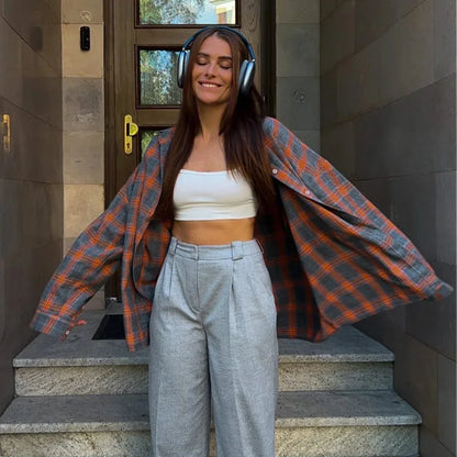 Camisa de Cuadros Oversize para Mujer | Manga Larga