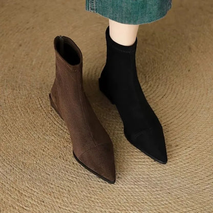 Botines de Ante para Mujer | Botines de Invierno Punta Fina y Cremallera