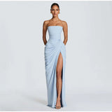 Vestido Largo Palabra de Honor para Mujer | Maxi Plisado de Verano con Abertura