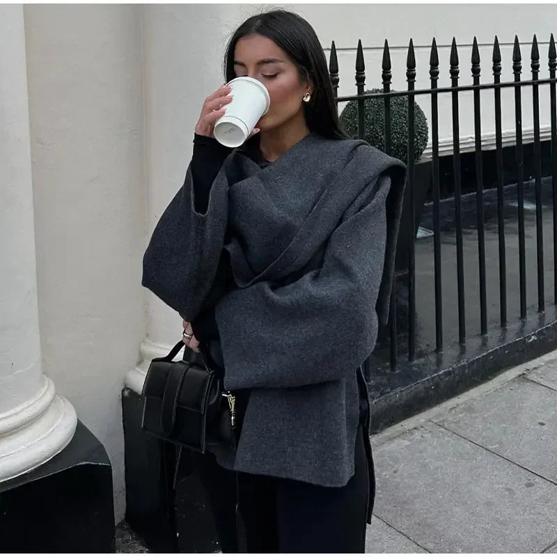 Chaqueta de Punto para Mujer | Chaquetón Corto con Bufanda Integrada