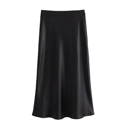 Falda Satinada Midi para Mujer | Cintura Alta