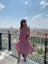 Vestido Largo de Gasa para Mujer | Cuello Halter y Cintura Plisada, Verano