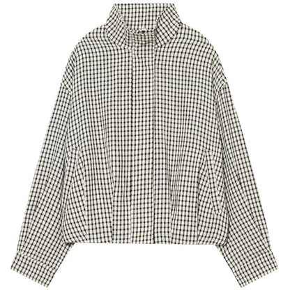 Chaqueta Bomber de Cuadros para Mujer | Oversize Crop de Manga Larga