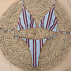Bikini de Rayas para Mujer | Bañador Triangular de Dos Piezas de Verano
