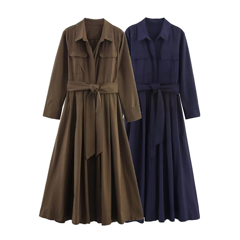 Vestido Camisero para Mujer | Vestido Largo de Manga Larga con Cinturón