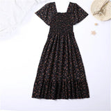 Vestido Midi Fruncido Floral para Mujer | Vestido de Verano Escote Cuadrado