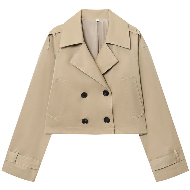 Trench Corto Cruzado para Mujer | Chaquetón Oversize de Manga Larga