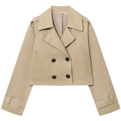 Trench Corto Cruzado para Mujer | Chaquetón Oversize de Manga Larga