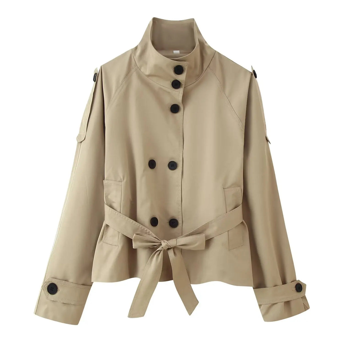 Gabardina Corta para Mujer | Trench Cruzado con Cuello Alto y Cinturón