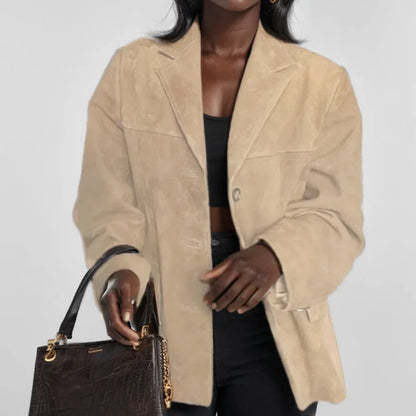 Blazer Efecto Ante para Mujer | Americana de Antelina con Bolsillos de Solapa