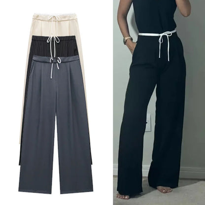 Pantalón Ancho Recto para Mujer | Casual de Pierna Ancha con Cordón