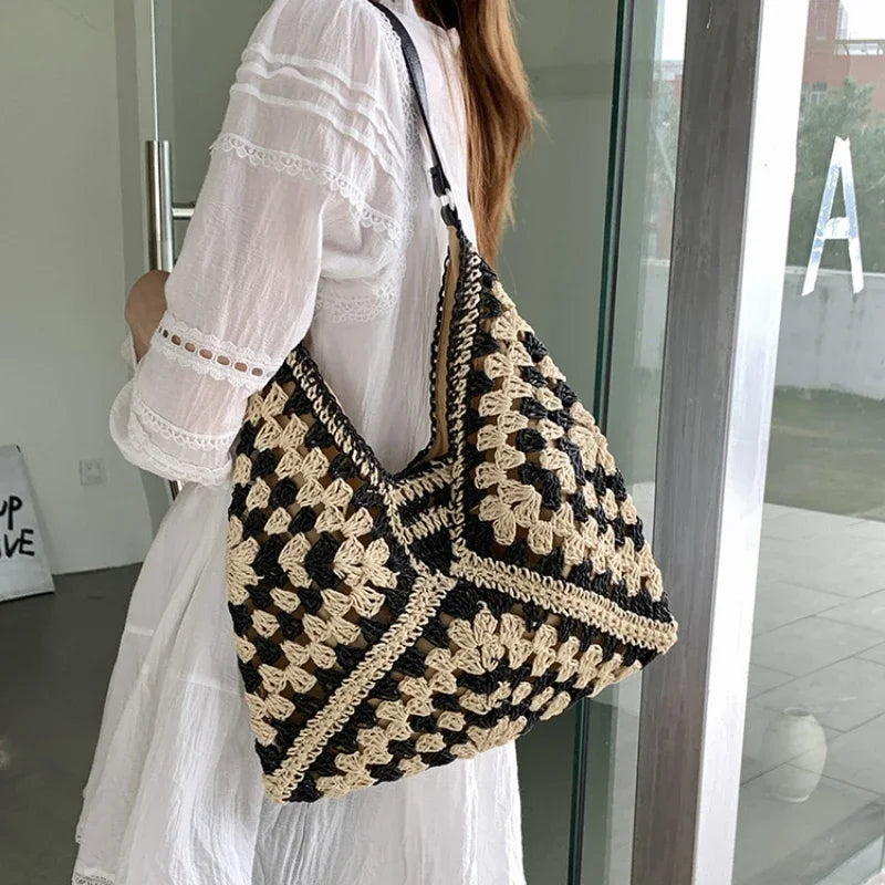 Bolso de Rafia para Mujer | Tote de Playa Tejido, Gran Capacidad