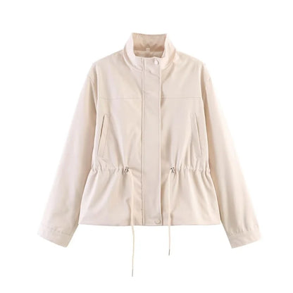 Chaqueta Entretiempo Cuello Alto para Mujer | Cordón Peplum