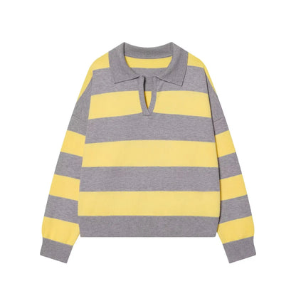 Jersey de Rayas Cuello Polo para Mujer | Oversize
