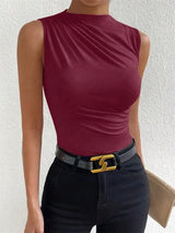Top de Tirantes Fruncido para Mujer | Camiseta sin Mangas de Cuello Alto