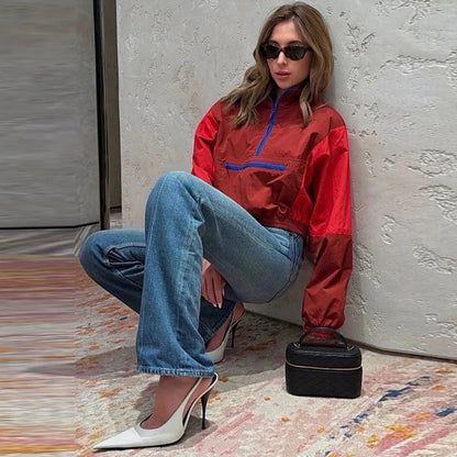 Anorak Cropped Colorblock para Mujer | Cuello Alto