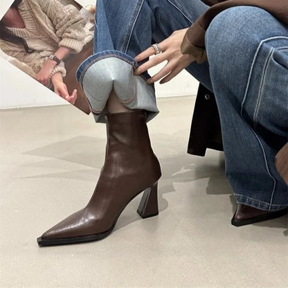 Botines de Tacón Grueso para Mujer | Botines de Invierno Punta Fina