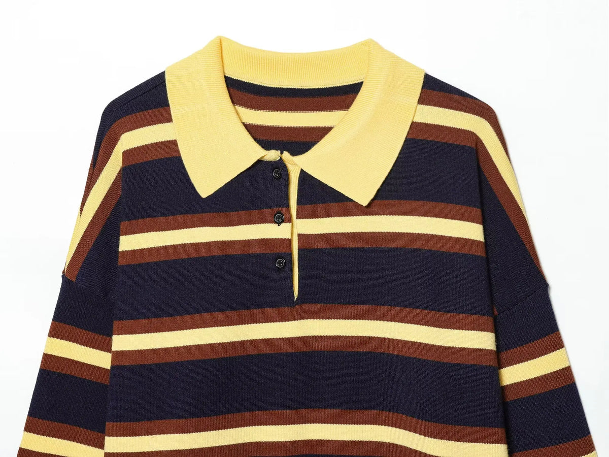 Jersey de Rayas Cuello Polo para Mujer | Oversize