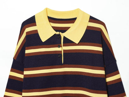 Jersey de Rayas Cuello Polo para Mujer | Oversize