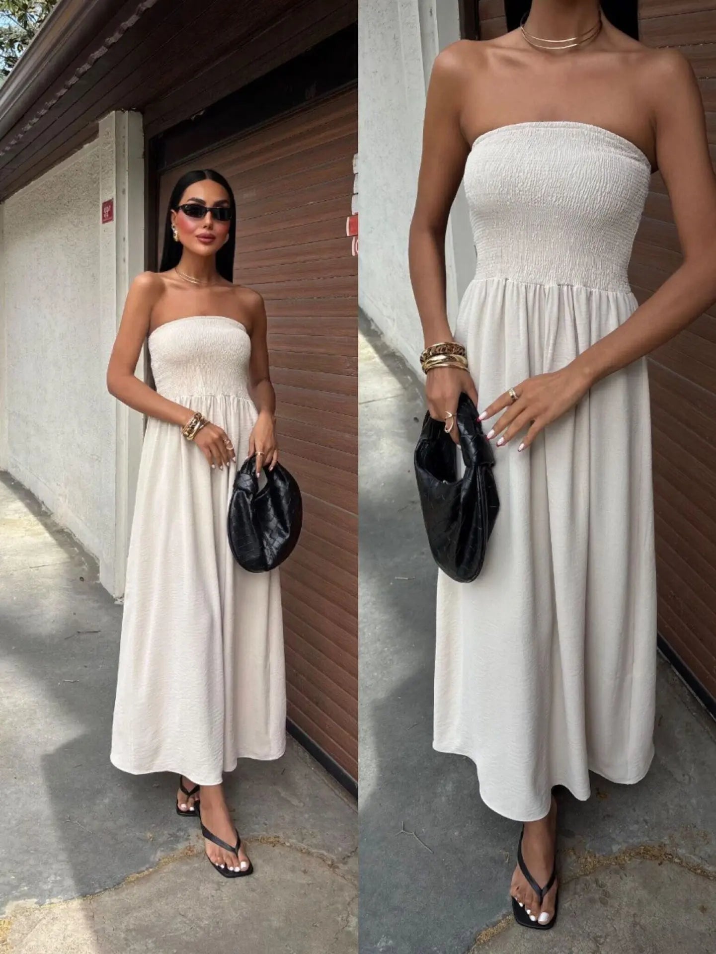 Vestido Largo de Verano para Mujer | Vestido Liso Palabra de Honor con Escote Bardot