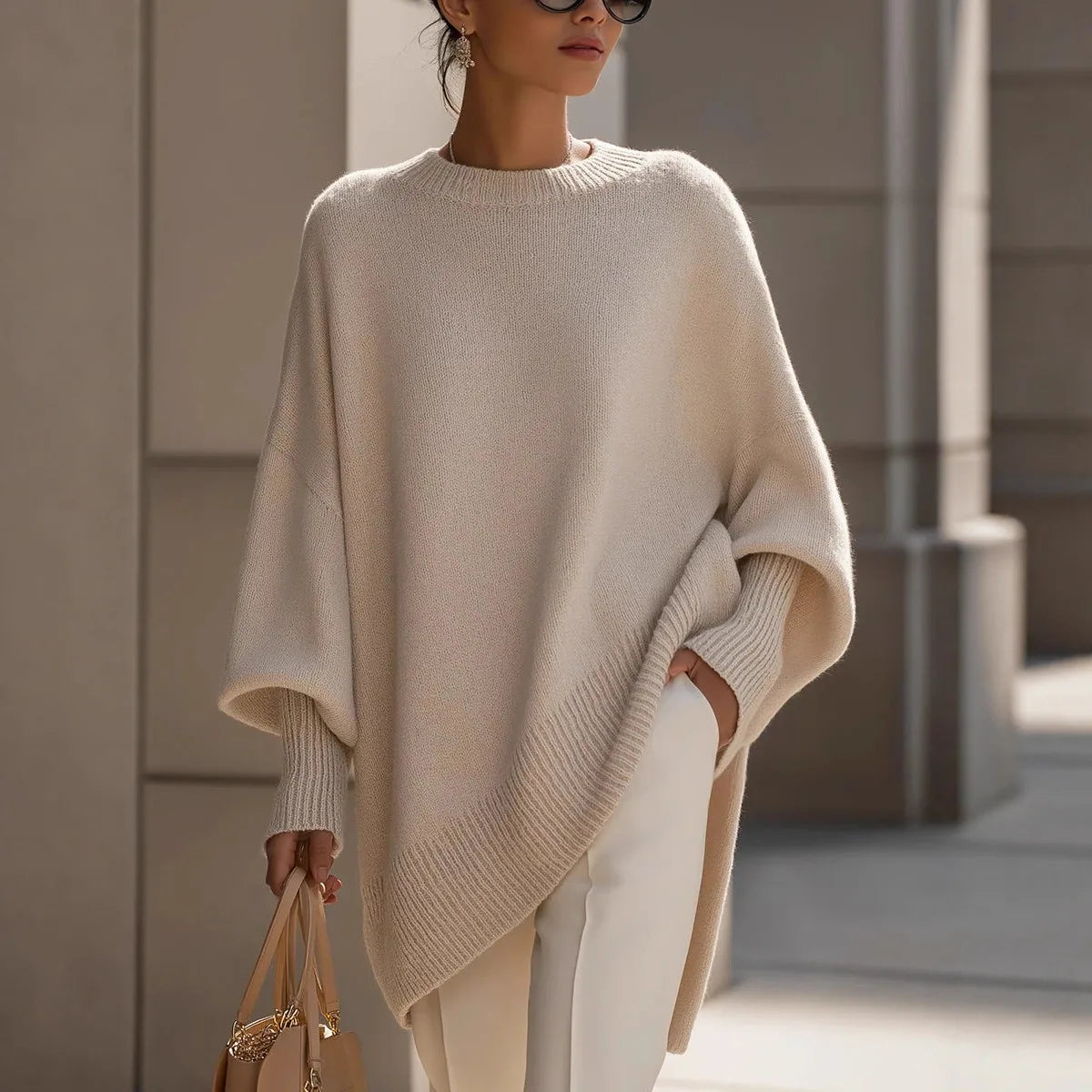 Jersey Oversize Largo para Mujer | Jersey de Punto Asimétrico con Aberturas Laterales