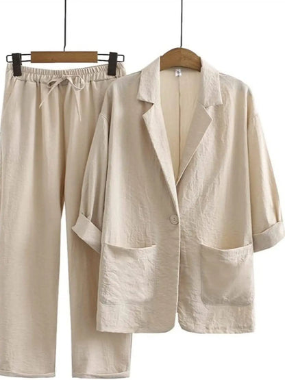 Conjunto Blazer y Pantalón de Lino para Mujer | Traje de 2 Piezas de Entretiempo