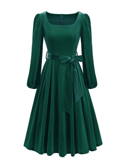 Vestido de Terciopelo Navideño para Mujer | Escote Cuadrado