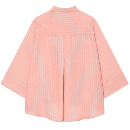 Camisa de Rayas Asimétrica para Mujer | Camisa de Cierre Cruzado y Cuello Mao