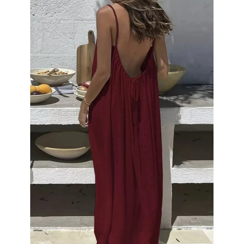 Vestido Largo de Verano de Tirantes para Mujer | Vestido Maxi de Playa con Espalda Descubierta