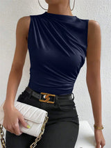 Top de Tirantes Fruncido para Mujer | Camiseta sin Mangas de Cuello Alto