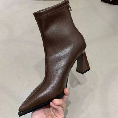 Botines de Tacón Grueso para Mujer | Botines de Invierno Punta Fina