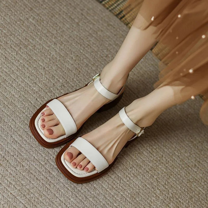 Sandalias de Tacón Bajo para Mujer | Sandalias de Piel Cómodas de Verano