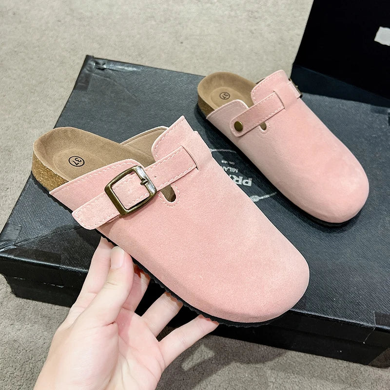 Mules de Corcho para Mujer | Zuecos Destalonados de Ante con Soporte de Arco