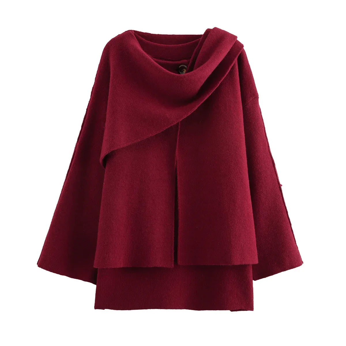 Jersey Oversize de Punto para Mujer | Con Bufanda Cruzada Estilo Capa
