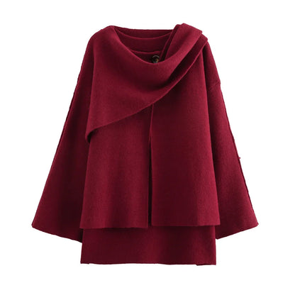 Jersey Oversize de Punto para Mujer | Con Bufanda Cruzada Estilo Capa