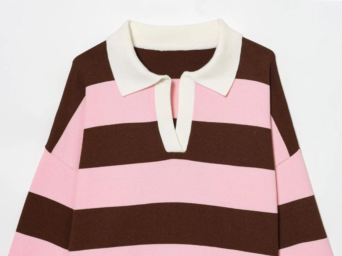 Jersey de Rayas Cuello Polo para Mujer | Oversize